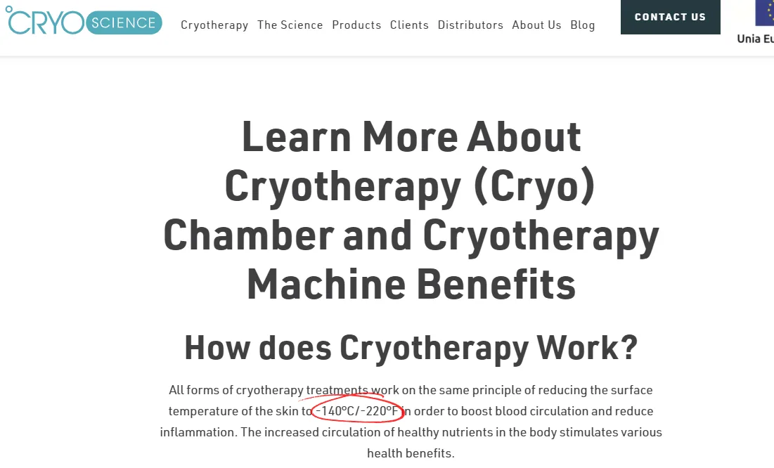 Weird Science: Cryo°Science’s homepage. Screenshot taken 10/9/19.
