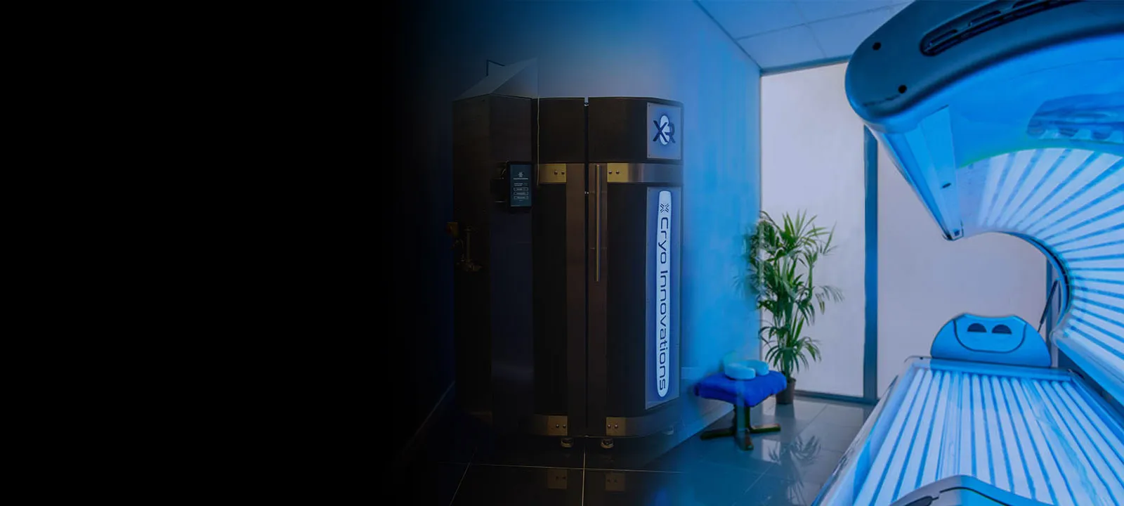 An XR cryotherapy chamber installed beside a tanning bed